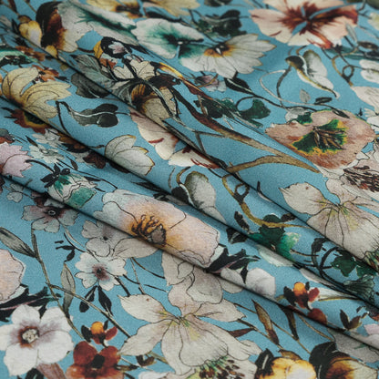 Stretch Cotton Sateen - Blue Floral - Passing of Adonis Print - Mood Exclusive Gaia Collection