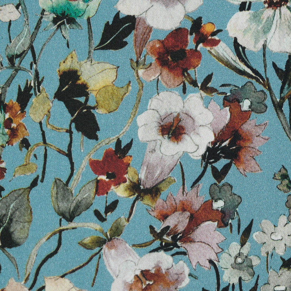 Stretch Cotton Sateen - Blue Floral - Passing of Adonis Print - Mood Exclusive Gaia Collection - Detail