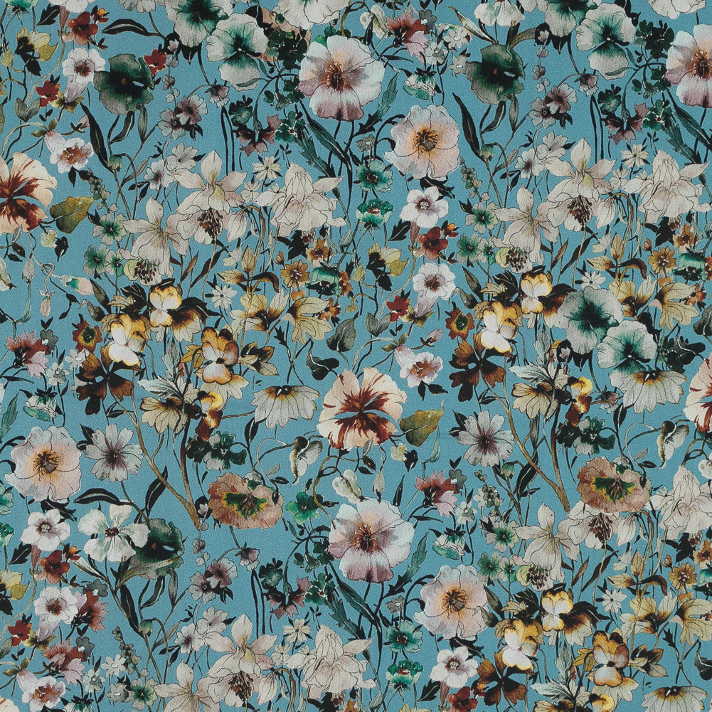 Stretch Cotton Sateen - Blue Floral - Passing of Adonis Print - Mood Exclusive Gaia Collection