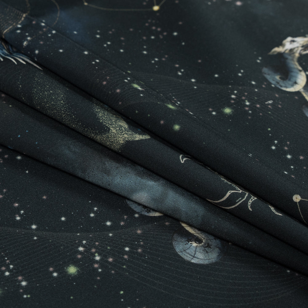Stretch Cotton Sateen - Navy Celestial Birds - Apollo's Disguise Print - Mood Exclusive Gaia Collection