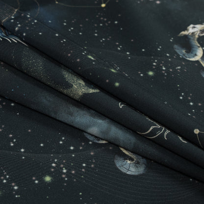 Stretch Cotton Sateen - Navy Celestial Birds - Apollo's Disguise Print - Mood Exclusive Gaia Collection