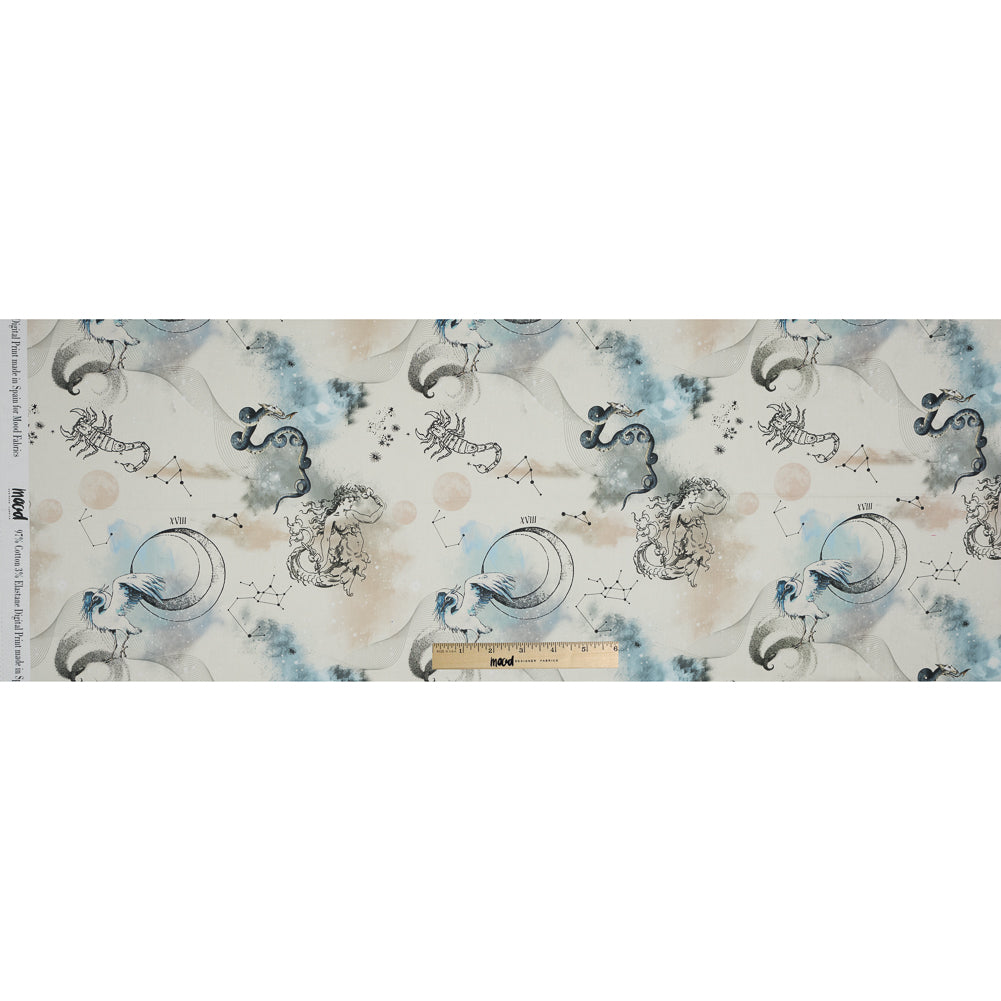 Stretch Cotton Sateen - Beige Celestial Birds - Apollo's Disguise Beige Print - Mood Exclusive Gaia Collection