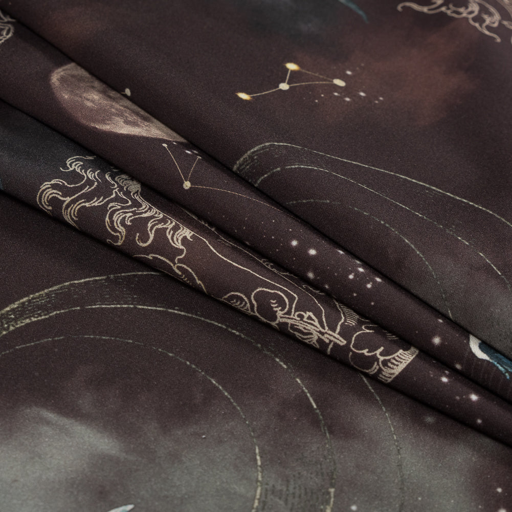 Stretch Cotton Sateen - Burgundy Celestial Birds - Apollo's Disguise Burgundy Print - Mood Exclusive Gaia Collection