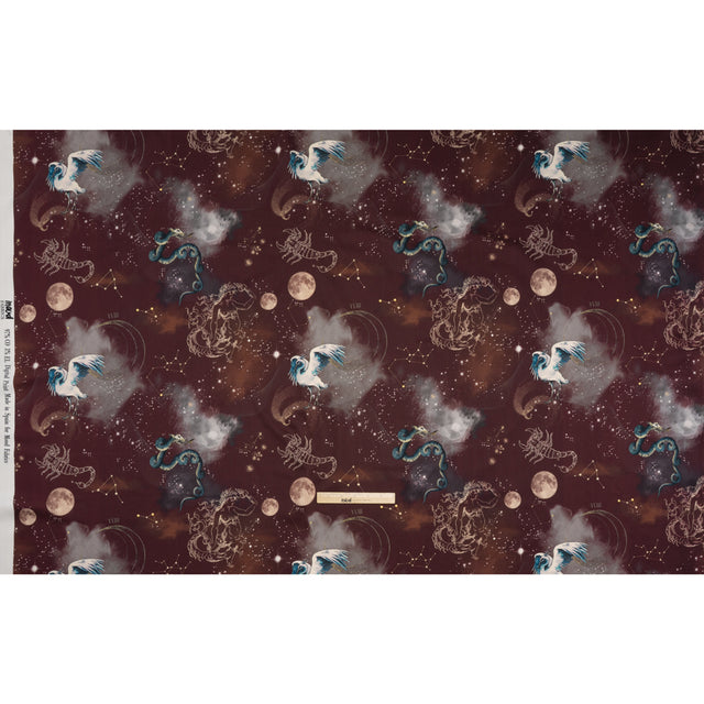 Stretch Cotton Sateen - Burgundy Celestial Birds - Apollo's Disguise Burgundy Print - Mood Exclusive Gaia Collection - Full
