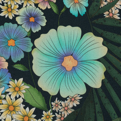 Stretch Cotton Sateen - Green and Blue Floral - Narcissus' Reflection Print - Mood Exclusive Gaia Collection