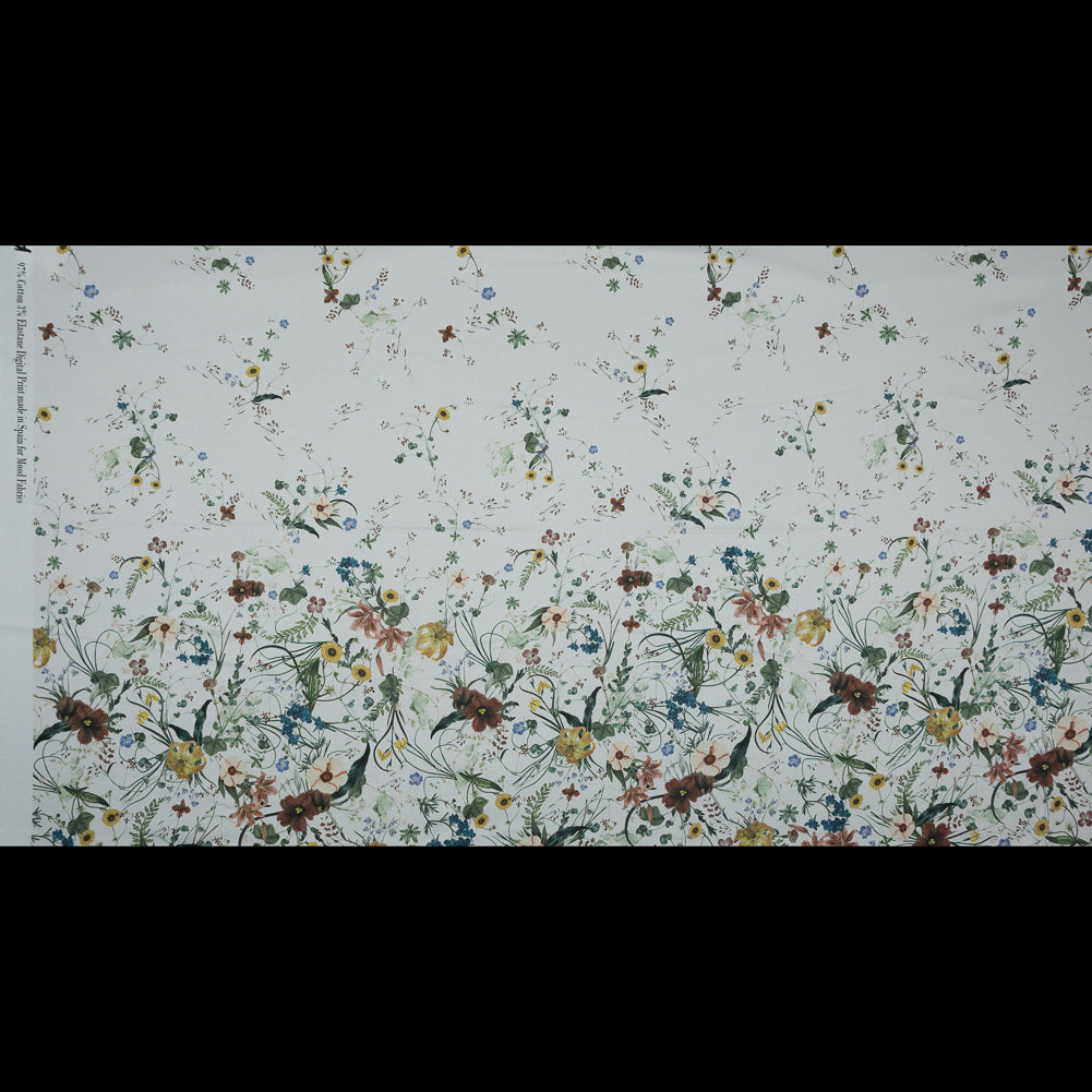 Stretch Cotton Sateen - White Floral - Persephone's Bouquet Print - Mood Exclusive Gaia Collection - Full