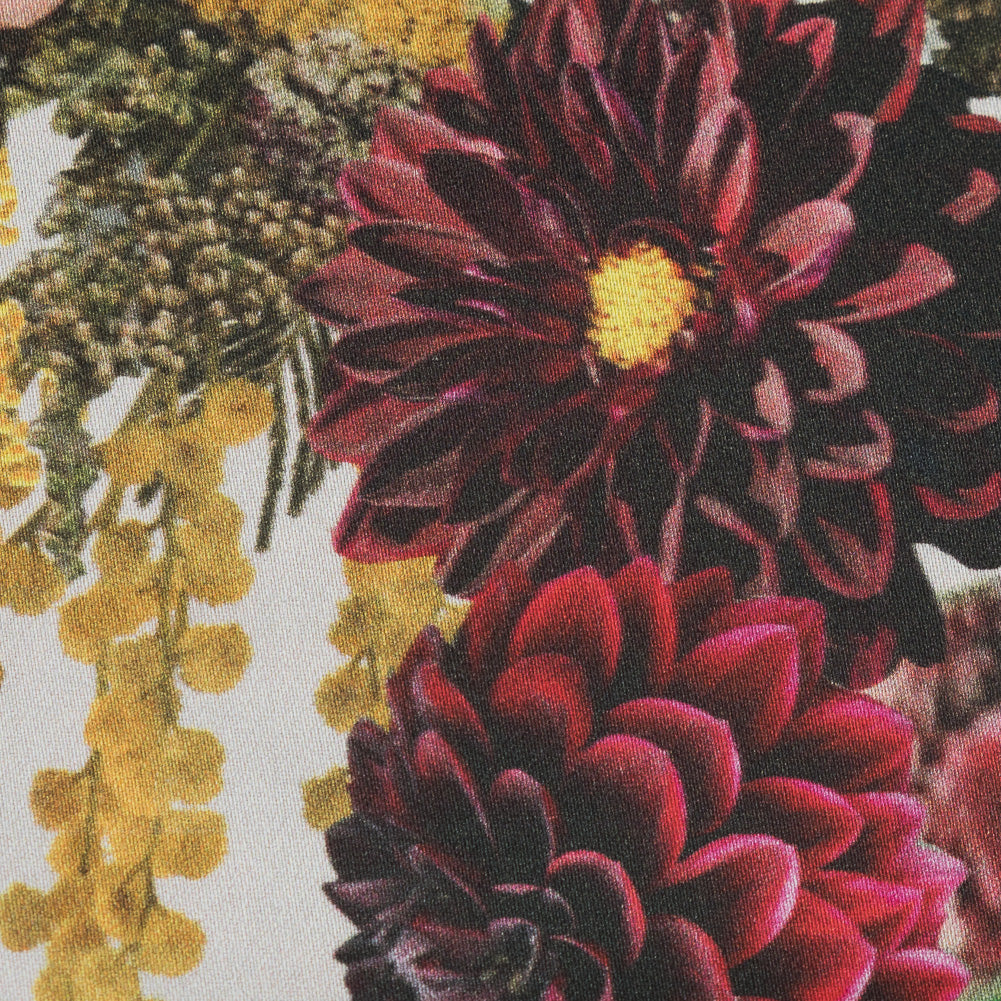 Stretch Cotton Sateen - White Floral and Stripes - Chloris' Bouquet Print - Mood Exclusive Gaia Collection - Detail