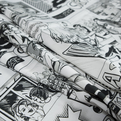 Stretch Cotton Sateen - Black and White Comics - With the Band Print - Mood Exclusive Comic Collection