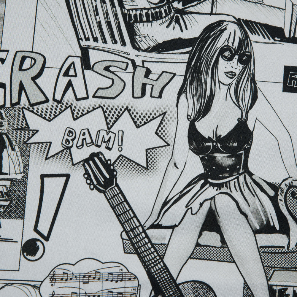 Stretch Cotton Sateen - Black and White Comics - With the Band Print - Mood Exclusive Comic Collection