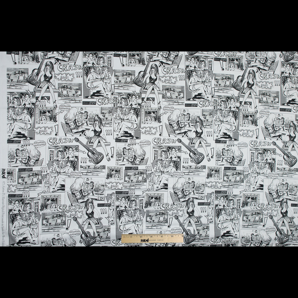 Stretch Cotton Sateen - Black and White Comics - With the Band Print - Mood Exclusive Comic Collection