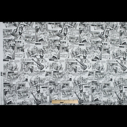 Stretch Cotton Sateen - Black and White Comics - With the Band Print - Mood Exclusive Comic Collection