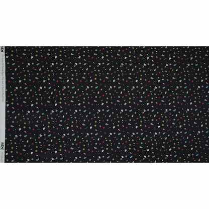 Satén de algodón elástico - Iconos pop negros - Estampado de caramelos y combate en negro - Colección exclusiva de cómics de Mood