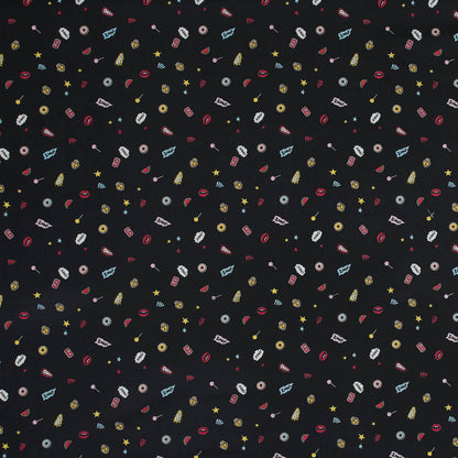 Stretch Cotton Sateen - Black Pop Icons - Black Candy and Combat Print - Mood Exclusive Comic Collection