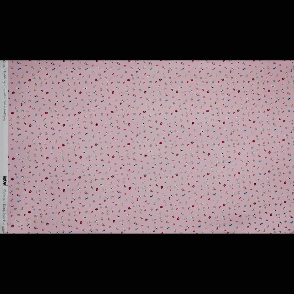 Stretch Cotton Sateen - Pink Pop Icons - Pink Candy and Combat Print - Mood Exclusive Comic Collection