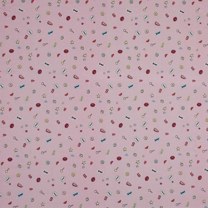 Stretch Cotton Sateen - Pink Pop Icons - Pink Candy and Combat Print - Mood Exclusive Comic Collection