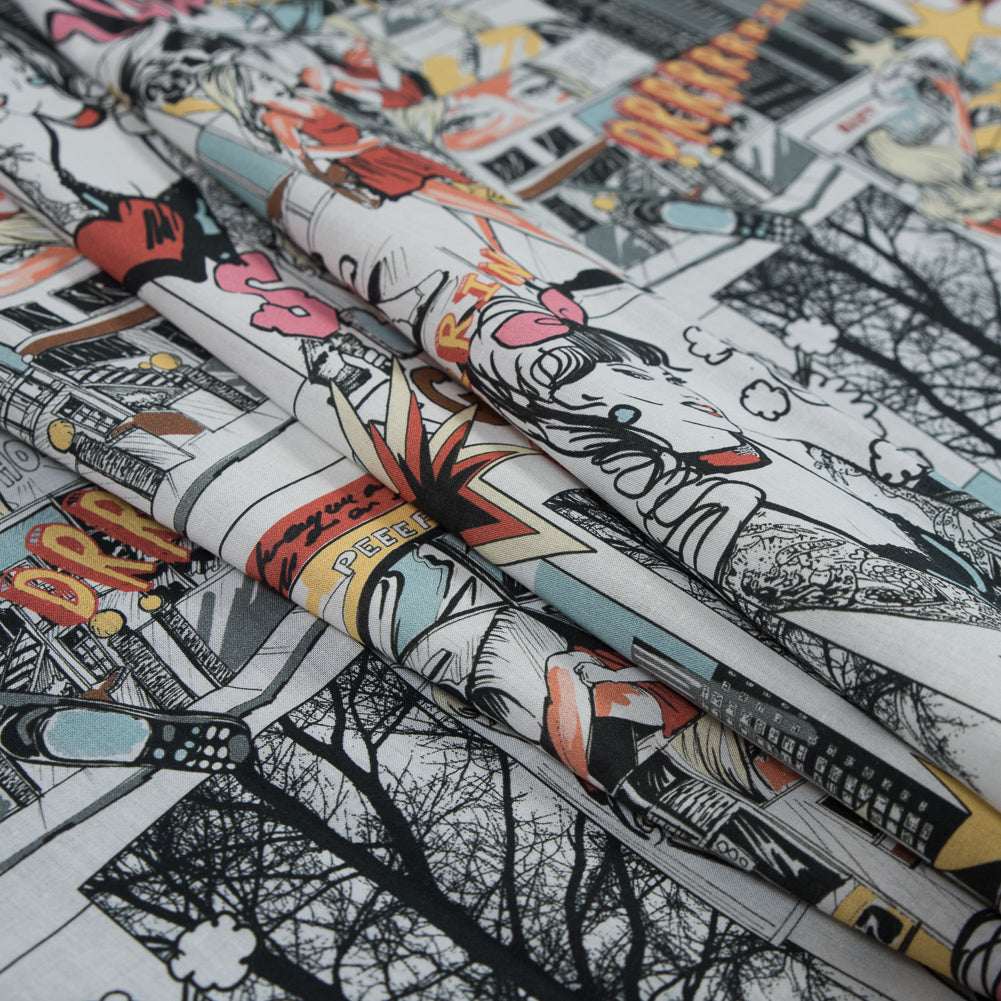 Mood Exclusive White Coffee and Cars Cotton Voile