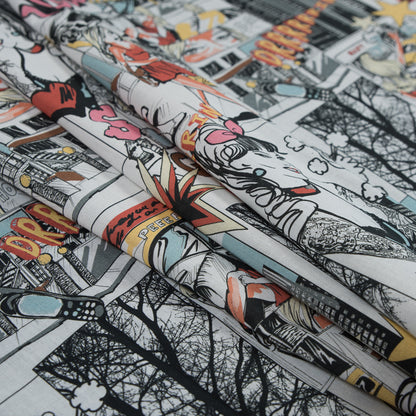 Mood Exclusive White Coffee and Cars Cotton Voile