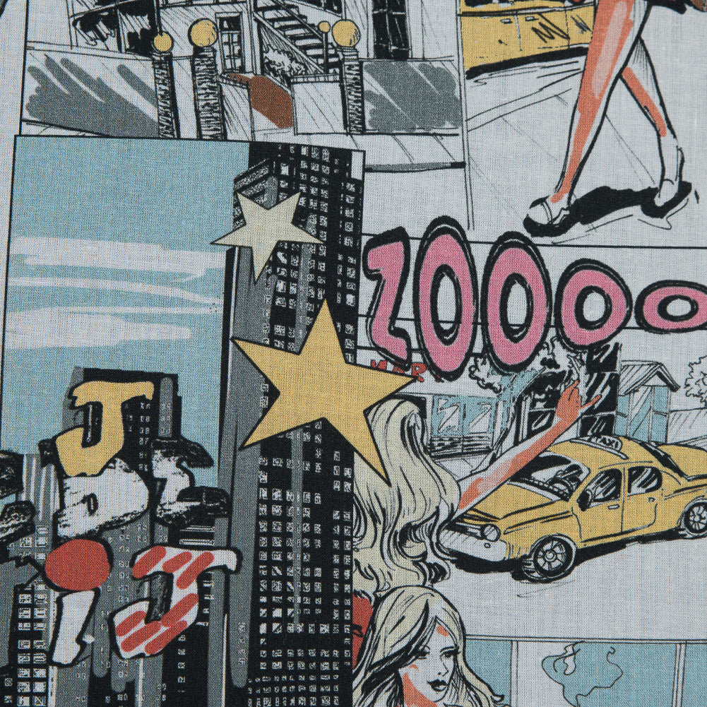 Mood Exclusive White Coffee and Cars Cotton Voile