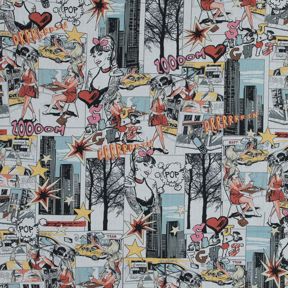 Mood Exclusive White Coffee and Cars Cotton Voile