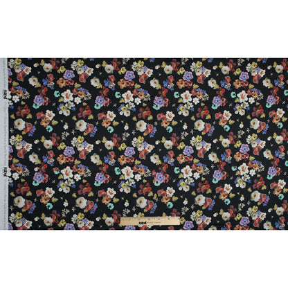 Stretch Cotton Sateen - Black Floral - Pressed Flower Perfection Print - Mood Exclusive Botanical Collection