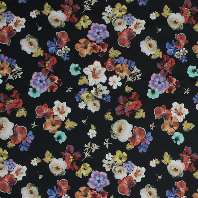 Stretch Cotton Sateen - Black Floral - Pressed Flower Perfection Print - Mood Exclusive Botanical Collection