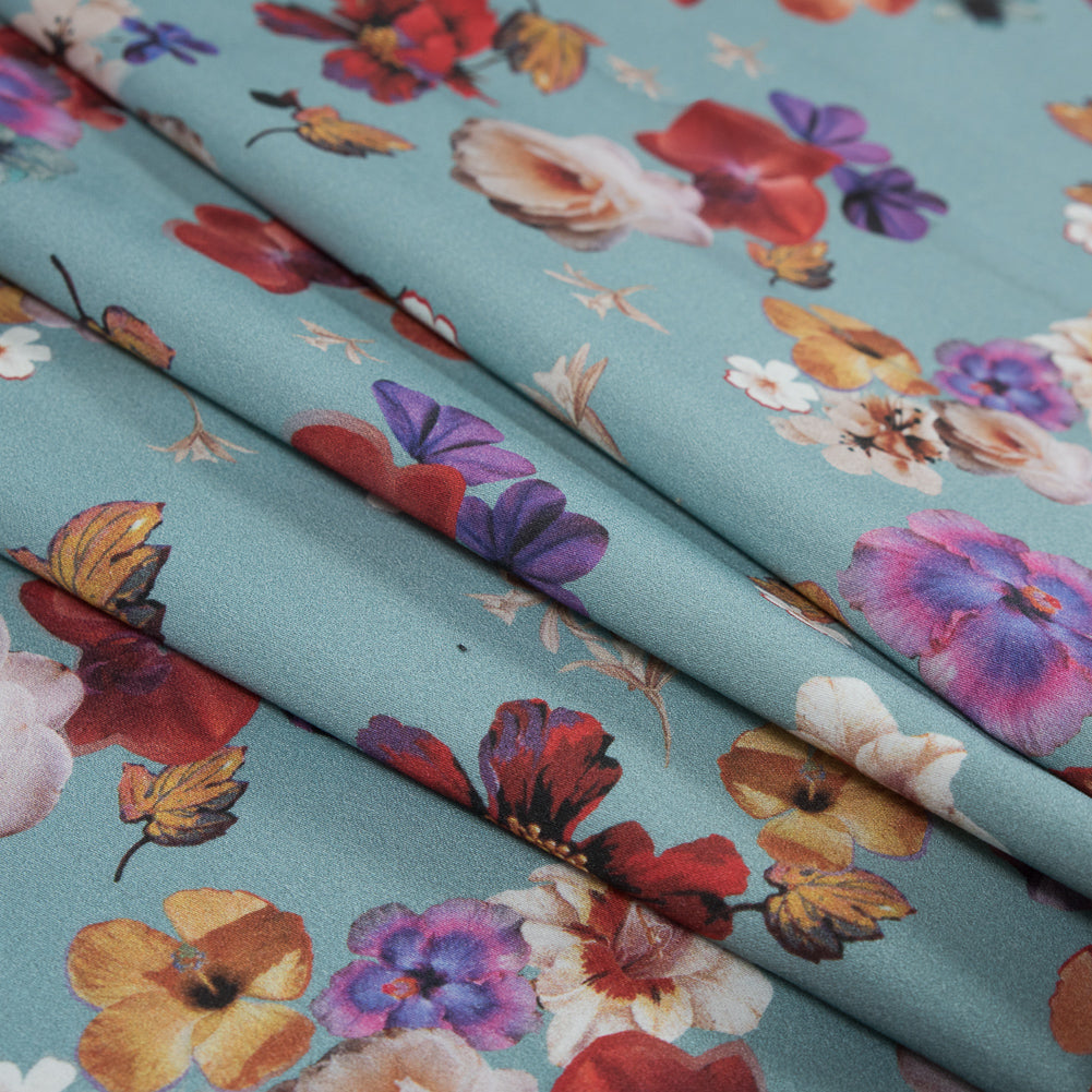 Stretch Cotton Sateen - Blue Floral - Pressed Flower Perfection Print - Mood Exclusive Botanical Collection