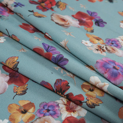 Stretch Cotton Sateen - Blue Floral - Pressed Flower Perfection Print - Mood Exclusive Botanical Collection