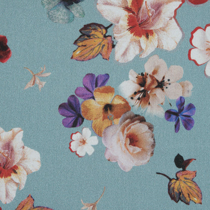 Stretch Cotton Sateen - Blue Floral - Pressed Flower Perfection Print - Mood Exclusive Botanical Collection