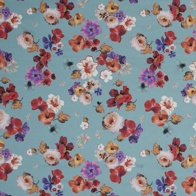 Stretch Cotton Sateen - Blue Floral - Pressed Flower Perfection Print - Mood Exclusive Botanical Collection