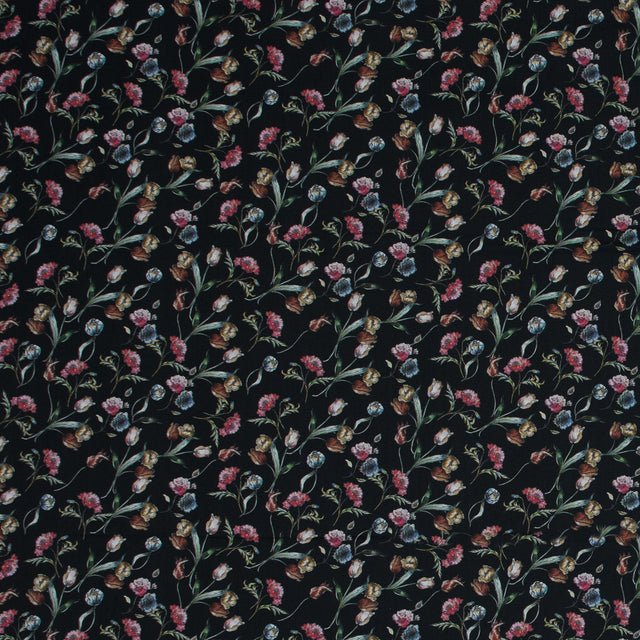 Cotton Voile - Black Floral - Peonies at Midnight Print - Mood Exclusive Botanical Collection
