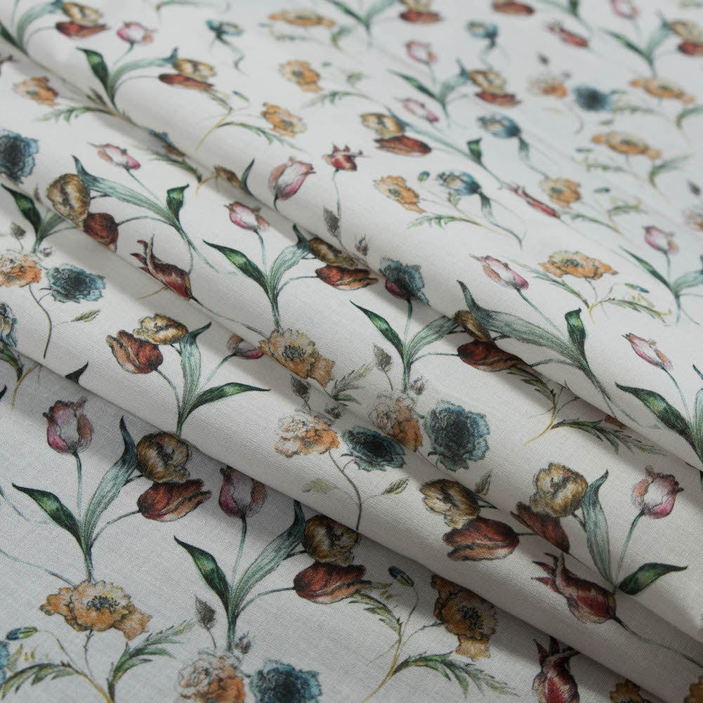 Cotton Voile - White Floral - Peonies at Daybreak Print - Mood Exclusive Botanical Collection