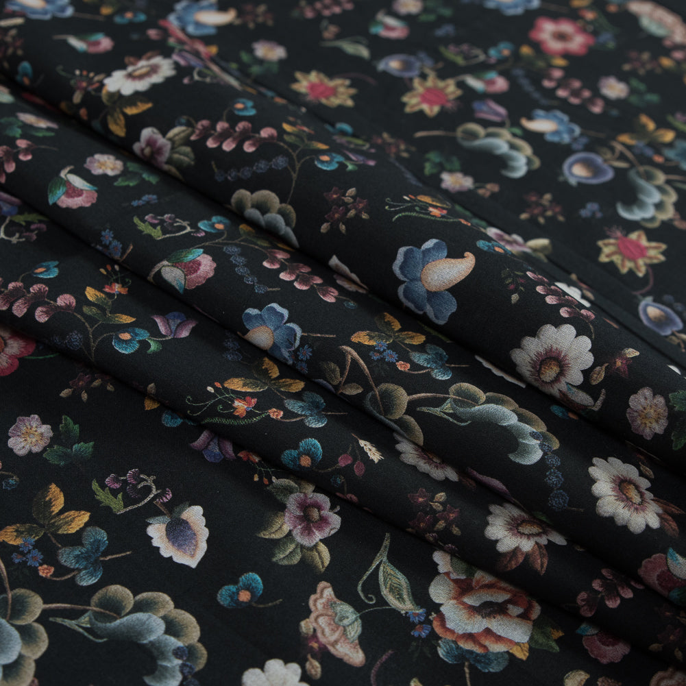 Cotton Voile - Black Floral - Blooms of Nature's Bounty Print - Mood Exclusive Botanical Collection