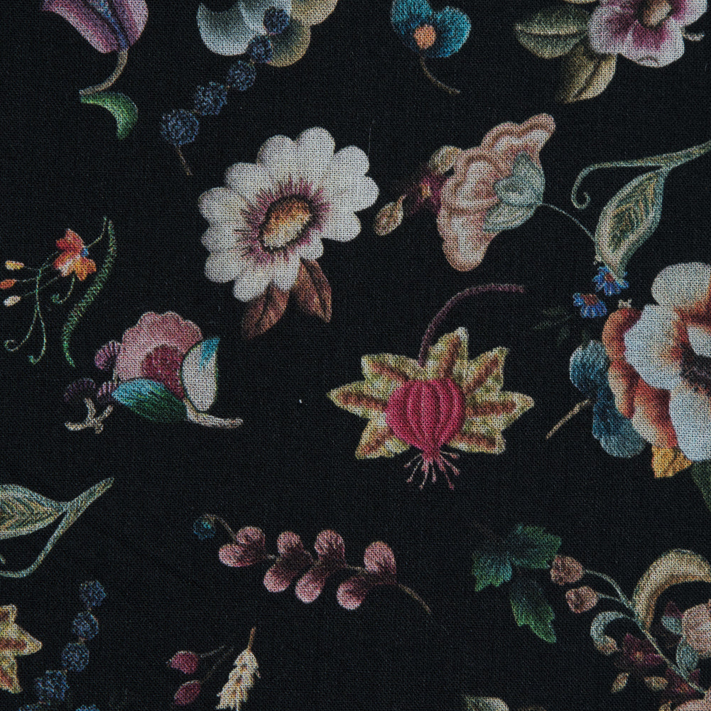 Cotton Voile - Black Floral - Blooms of Nature's Bounty Print - Mood Exclusive Botanical Collection