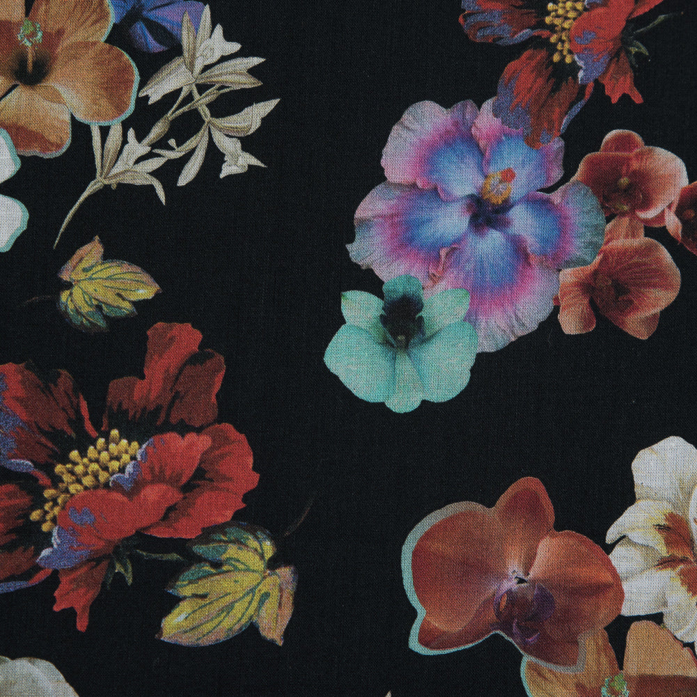Cotton Voile - Black Floral - Pressed Flower Perfection Print - Mood Exclusive Botanical Collection
