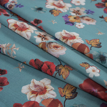 Voile de algodón - Estampado floral azul - Estampado de flores prensadas - Colección botánica exclusiva de Mood