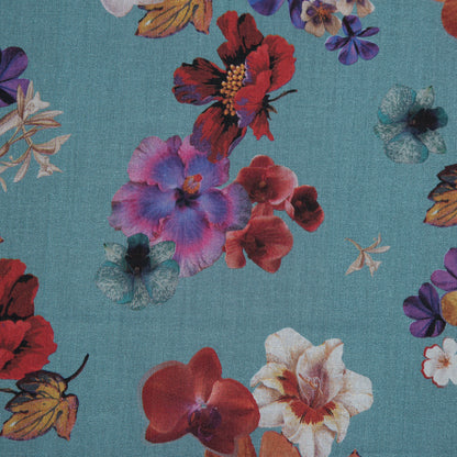 Voile de algodón - Estampado floral azul - Estampado de flores prensadas - Colección botánica exclusiva de Mood