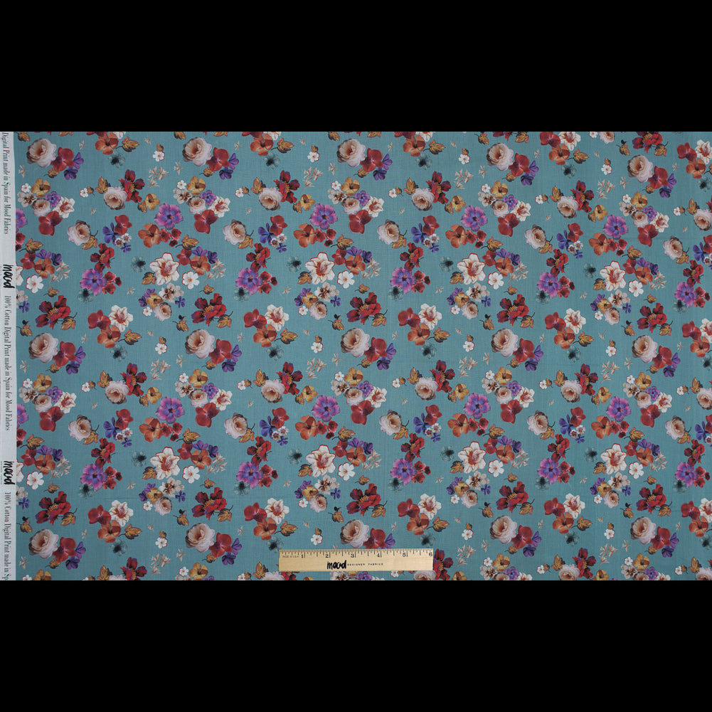 Voile de algodón - Estampado floral azul - Estampado de flores prensadas - Colección botánica exclusiva de Mood