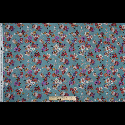 Voile de algodón - Estampado floral azul - Estampado de flores prensadas - Colección botánica exclusiva de Mood