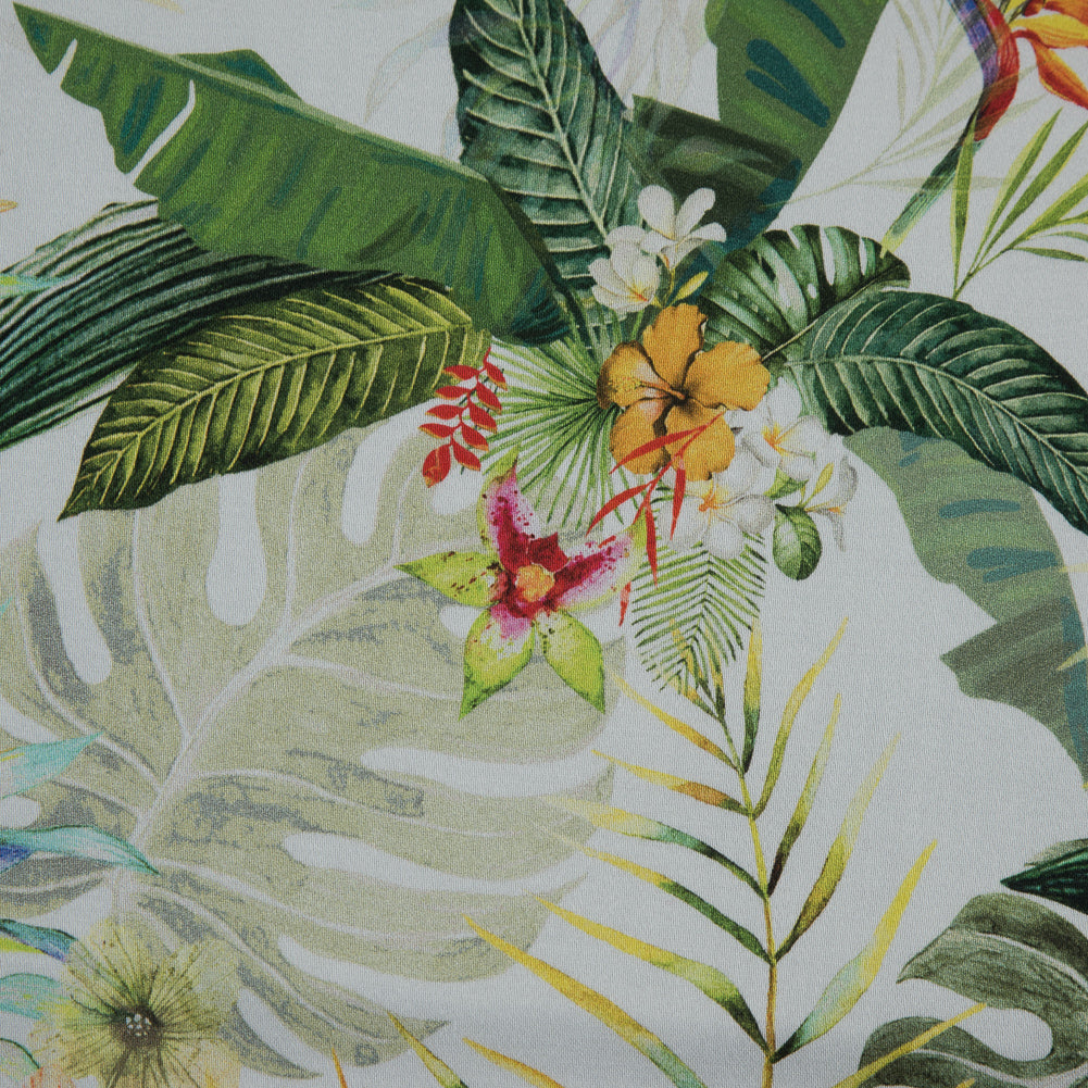 Stretch Cotton Sateen - Palm Leaves and Flowers - The Island's Palms Print - Mood Exclusive Aloha Collection