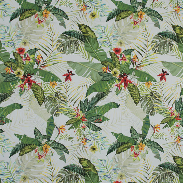 Stretch Cotton Sateen - Palm Leaves and Flowers - The Island's Palms Print - Mood Exclusive Aloha Collection