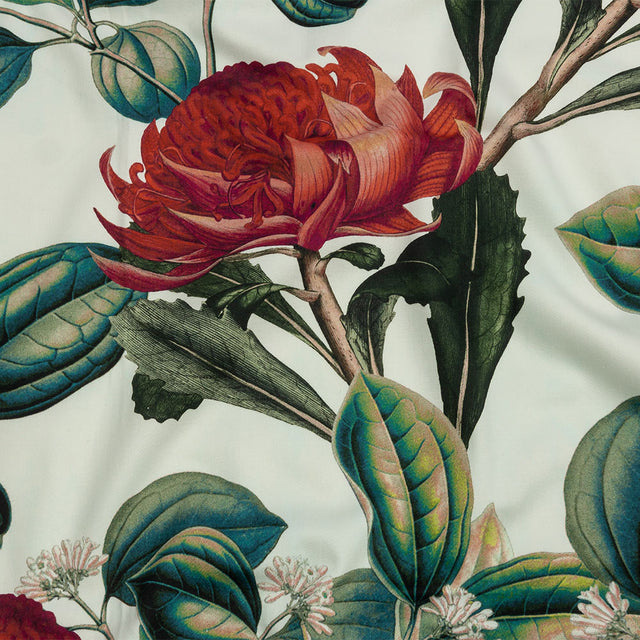 Stretch Cotton Sateen - Red and Green Floral - Paintbrush Lily Print - Mood Exclusive Aloha Collection