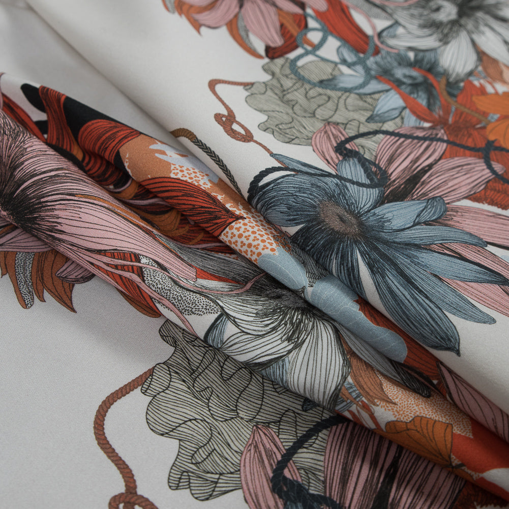 Stretch Cotton Sateen Panel - Pink Floral - Port Havana Print - Mood Exclusive Aloha Collection - Folded