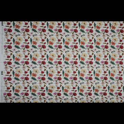 Stretch Cotton Sateen - Red and Yellow Flowers on Pinstripes - A Morning Hello Print - Mood Exclusive Aloha Collection