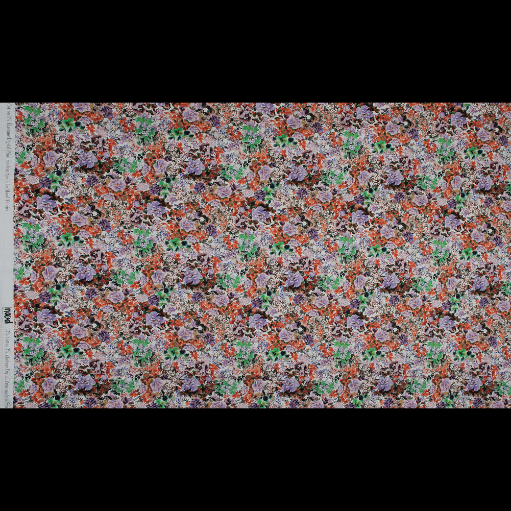 Stretch Cotton Sateen - Orange and Purple Floral - Wild Lantana Print - Mood Exclusive Aloha Collection