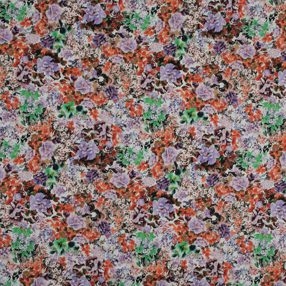 Stretch Cotton Sateen - Orange and Purple Floral - Wild Lantana Print - Mood Exclusive Aloha Collection