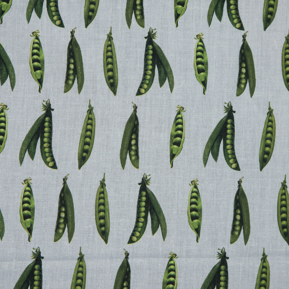Cotton Voile - White and Green Pea Pods - January Peas Print - Mood Exclusive Aloha Collection - Detail