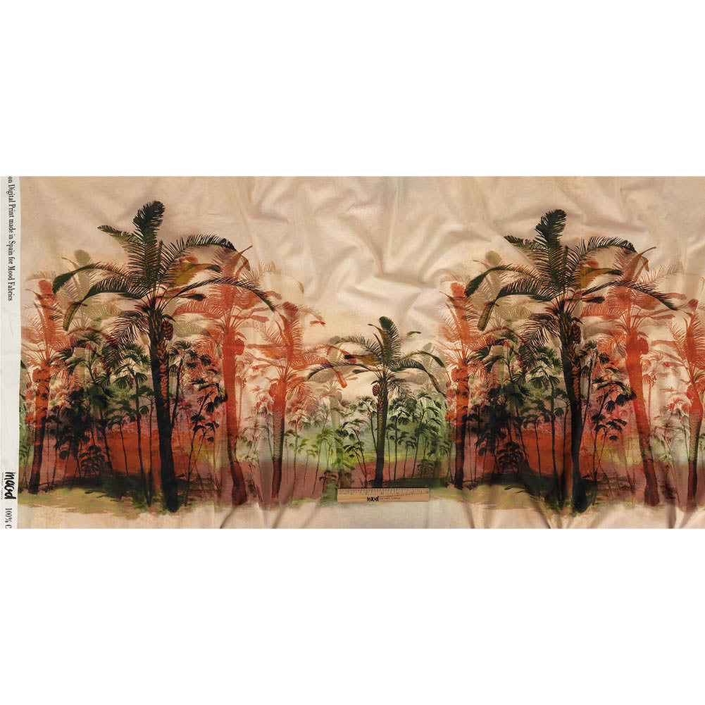 Cotton Voile Panel - Coral and Green Palm Trees - Sunset Palms Print - Mood Exclusive Aloha Collection