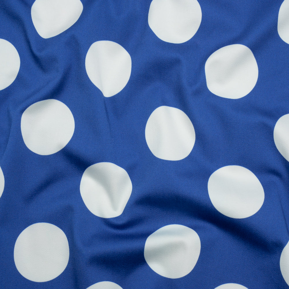 Stretch Cotton Sateen - Blue and White Polka Dots - Mood Exclusive Mahina Dots Print