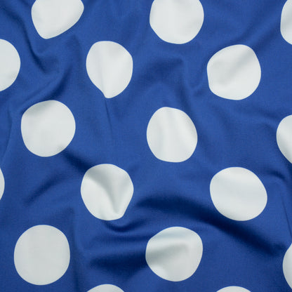 Stretch Cotton Sateen - Blue and White Polka Dots - Mood Exclusive Mahina Dots Print