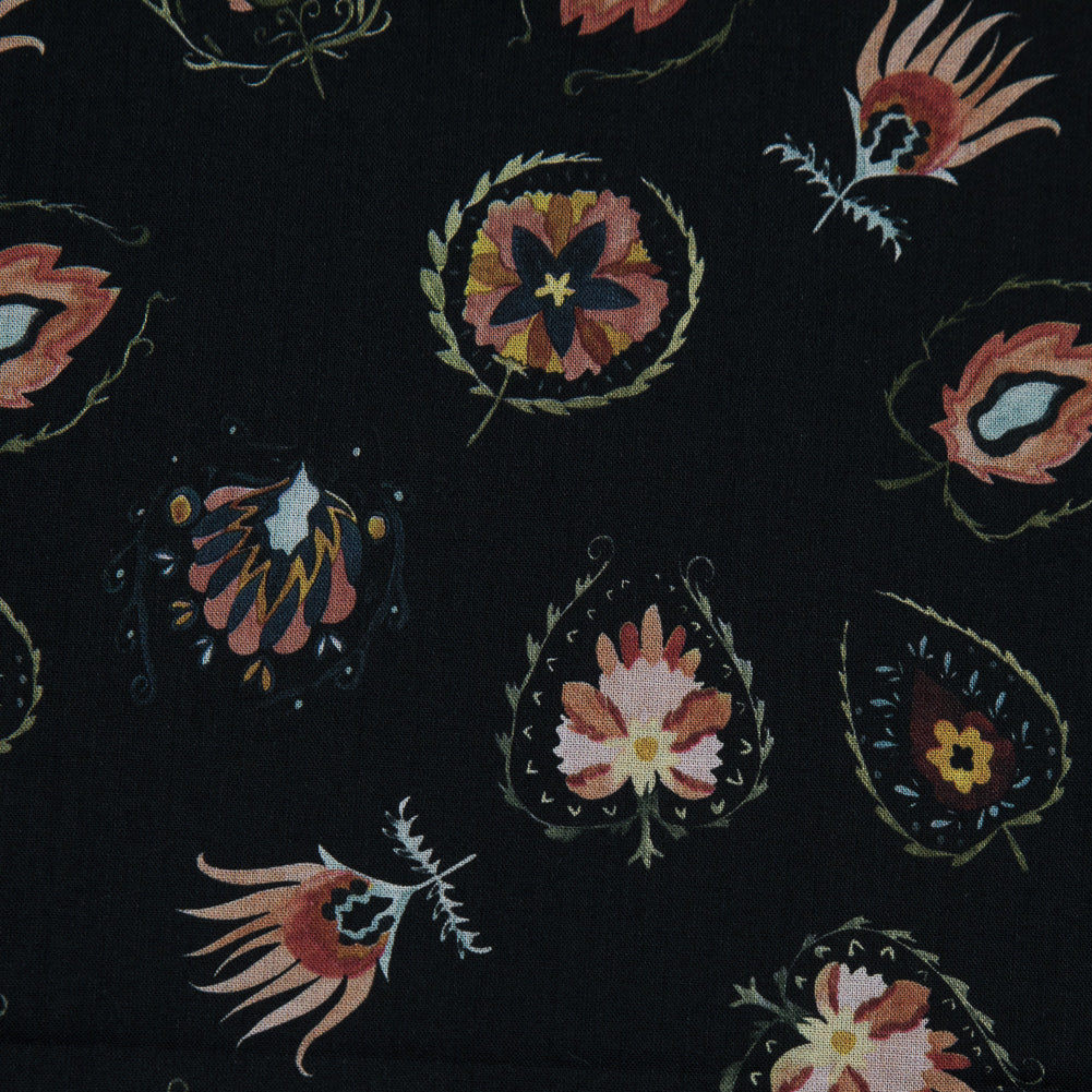 Cotton Voile - Black Floral - Heliconia Flame Print - Mood Exclusive Aloha Collection - Detail